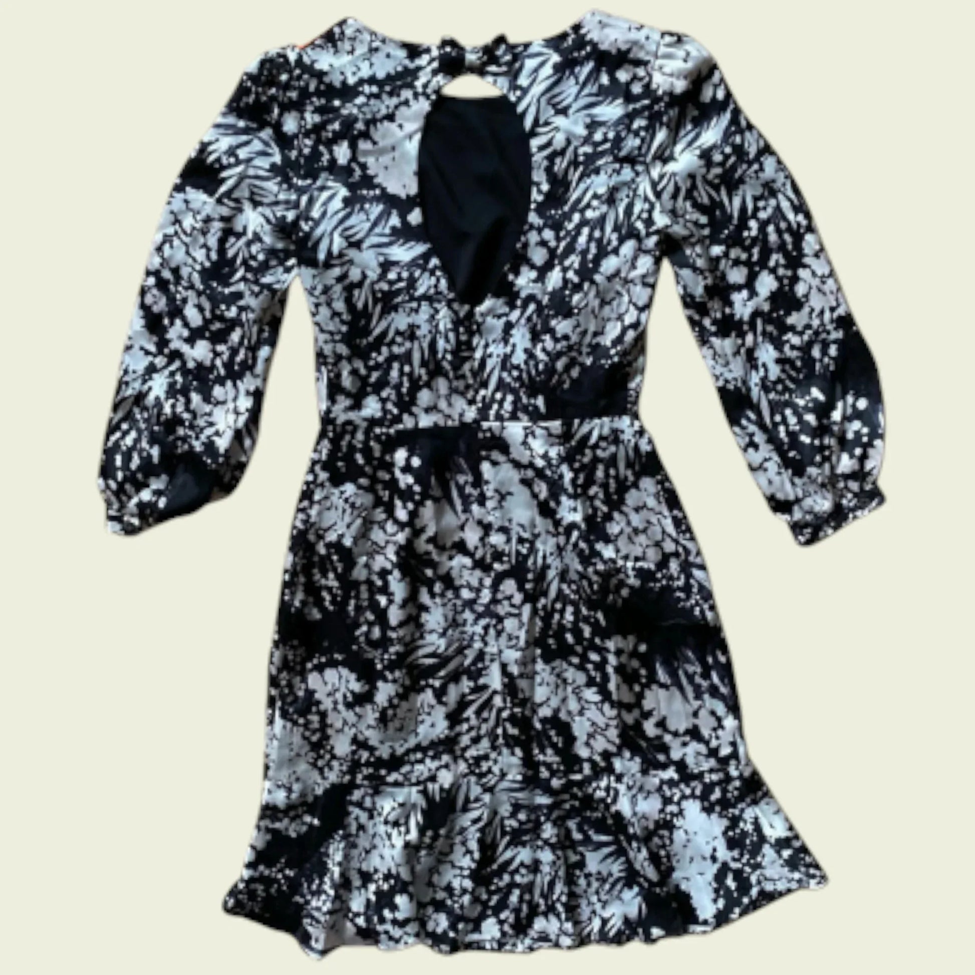 Karen Millen Black & White Fluid Print Silk Dress UK 12 US 8 EU 40 - Timelessfashions