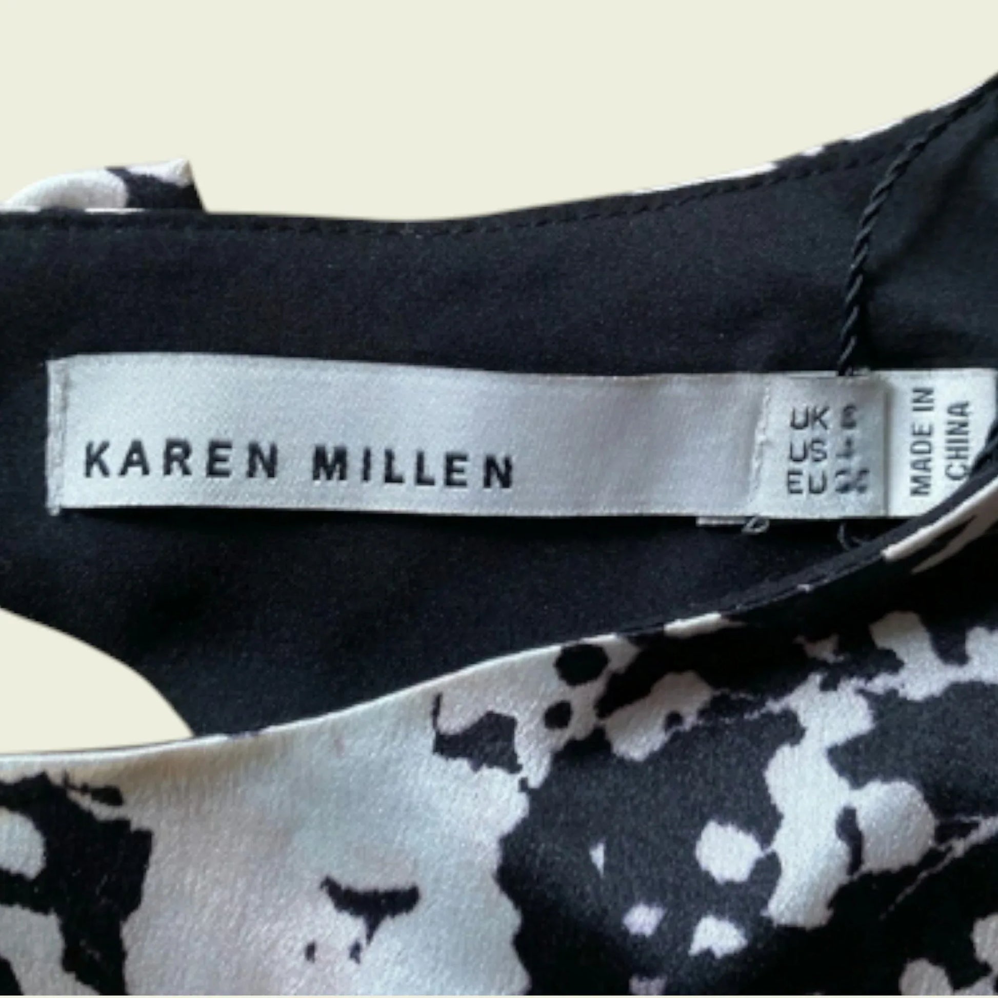 Karen Millen Black & White Fluid Print Silk Dress UK 12 US 8 EU 40 - Timelessfashions