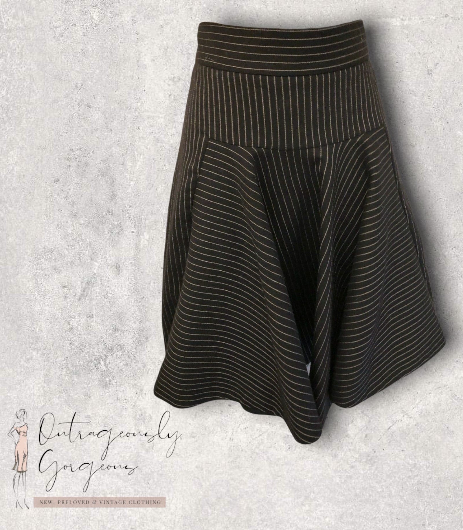 Stella McCartney Womens Black Pinstripe Godet Pleat Skirt UK 12 US 8 EU 40 RRP £655 Timeless Fashions