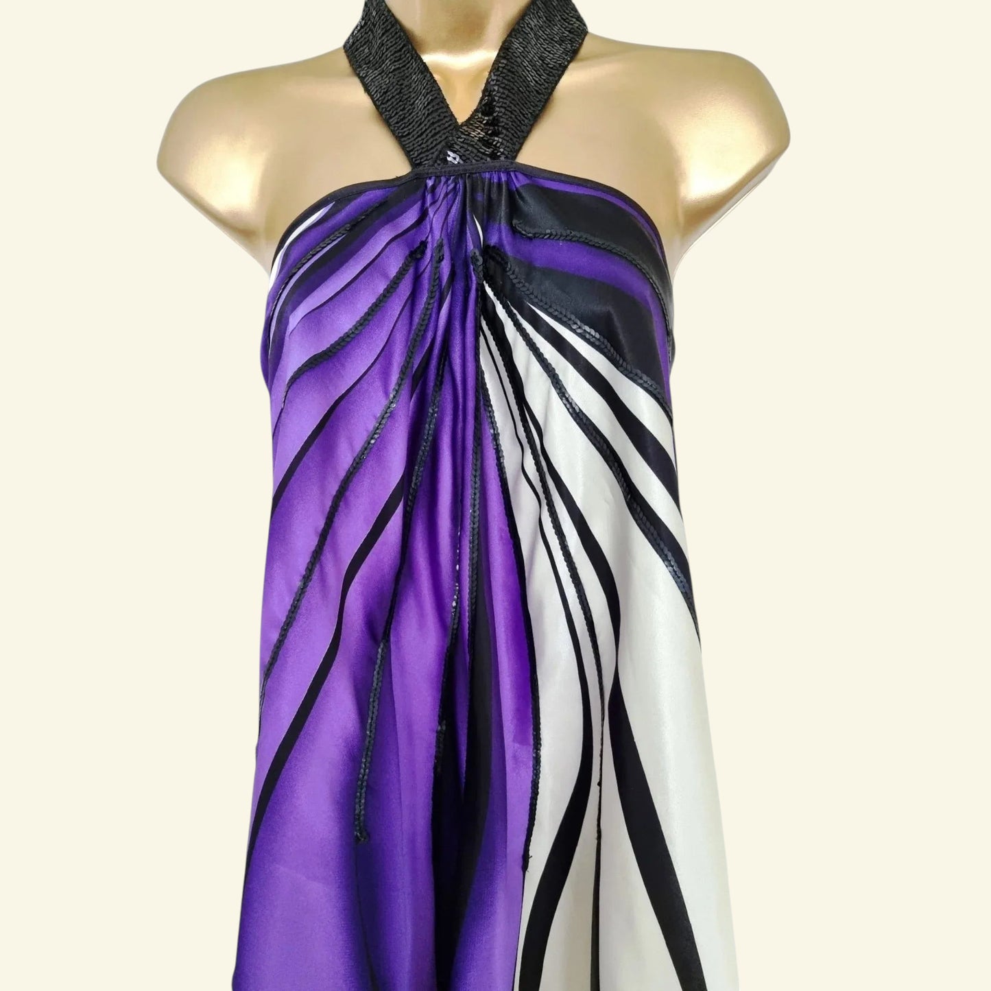 TFNC London, Women's Purple, Black & White Sequinned Top UK10 - Timelessfashions