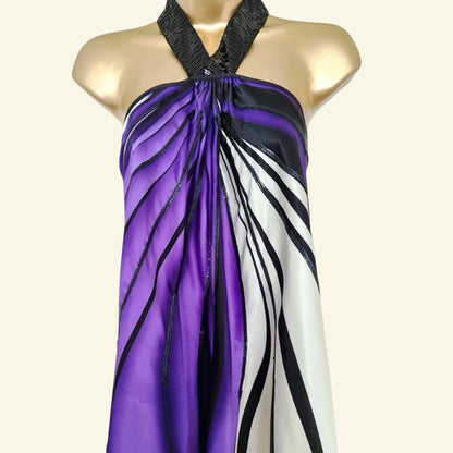 TFNC London, Women's Purple, Black & White Sequinned Top UK10 - Timelessfashions