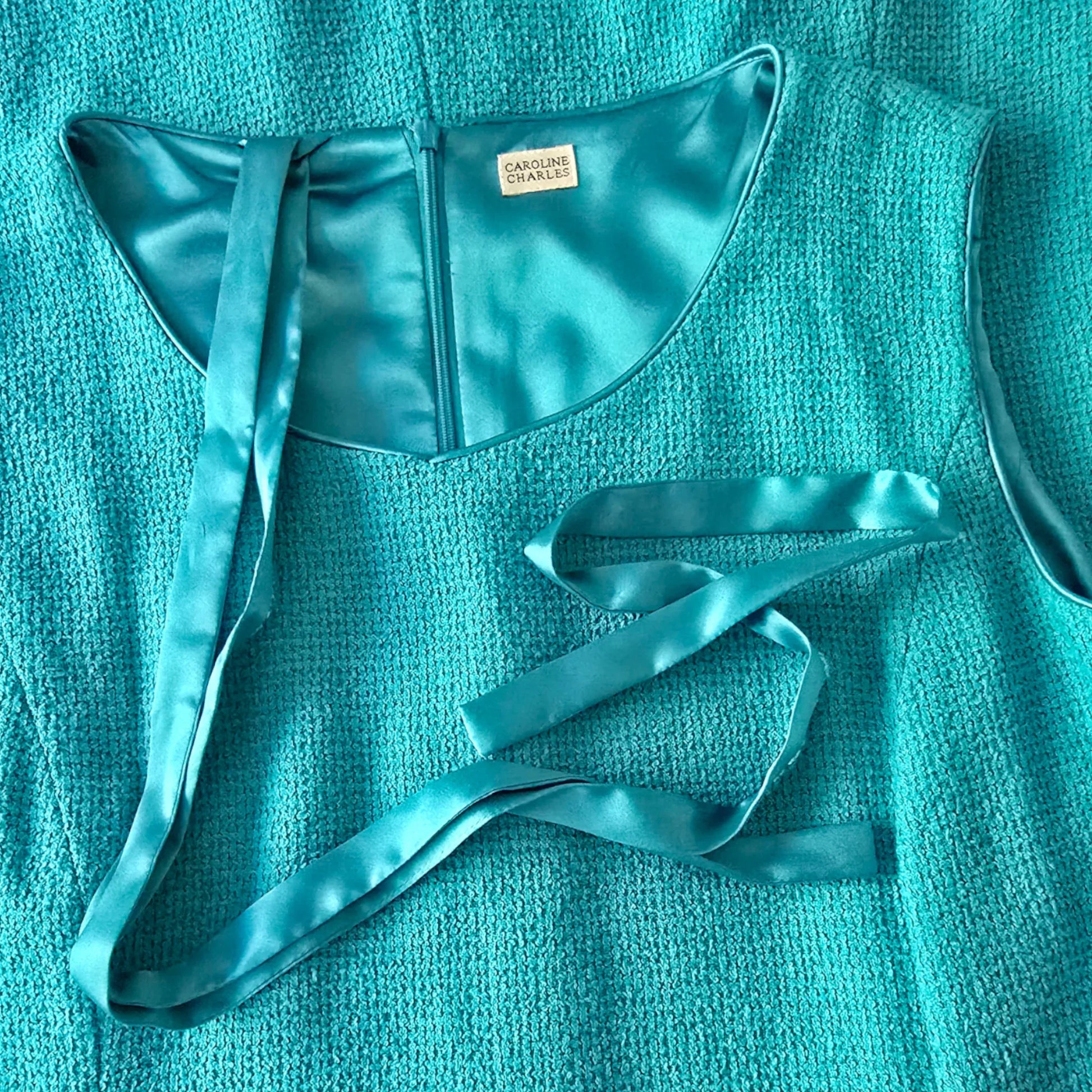 Caroline Charles Vintage Turquoise Blue Dress And Jacket UK 16/18 US 12/14 EU 44/46 - Timelessfashions