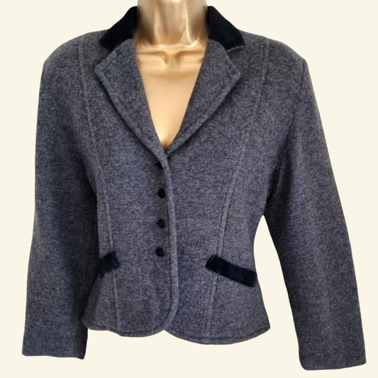 Vollmer Women's Grey Pure Wool Vintage Jacket UK 12 US 8 EU 40 IT 44 - Timelessfashions