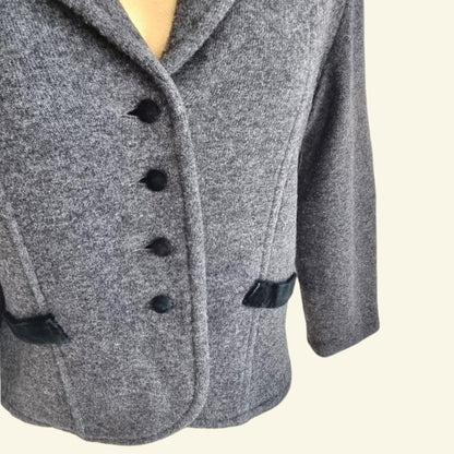 Vollmer Women's Grey Pure Wool Vintage Jacket UK 12 US 8 EU 40 IT 44 - Timelessfashions