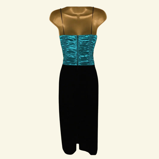 Weise Festmoden Women's Vintage Turquoise & Black Velvet Dress UK 12 US 8 EU 40 - Timelessfashions