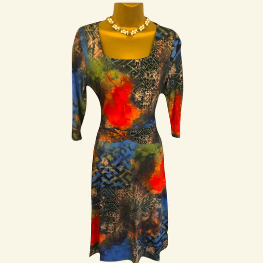 Aria Multicoloured 3/4 Sleeve Dress UK 14 US 10 EU 42 - Timelessfashions