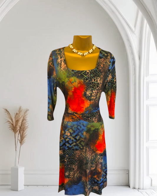 Aria Multicoloured 3/4 Sleeve Dress UK 10 US 6 EU 38 Timeless Fashions