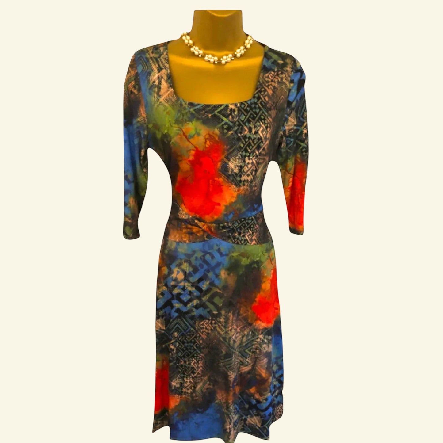 Aria Multicoloured 3/4 Sleeve Dress UK 14 US 10 EU 42 - Timelessfashions