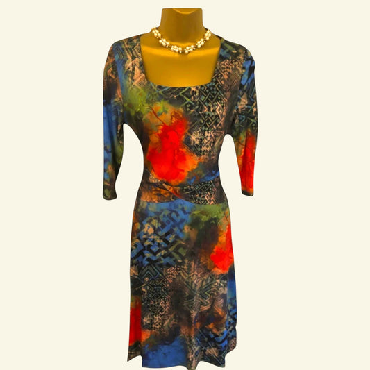 Aria Multicoloured 3/4 Sleeve Dress UK 14 US 10 EU 42 - Timelessfashions
