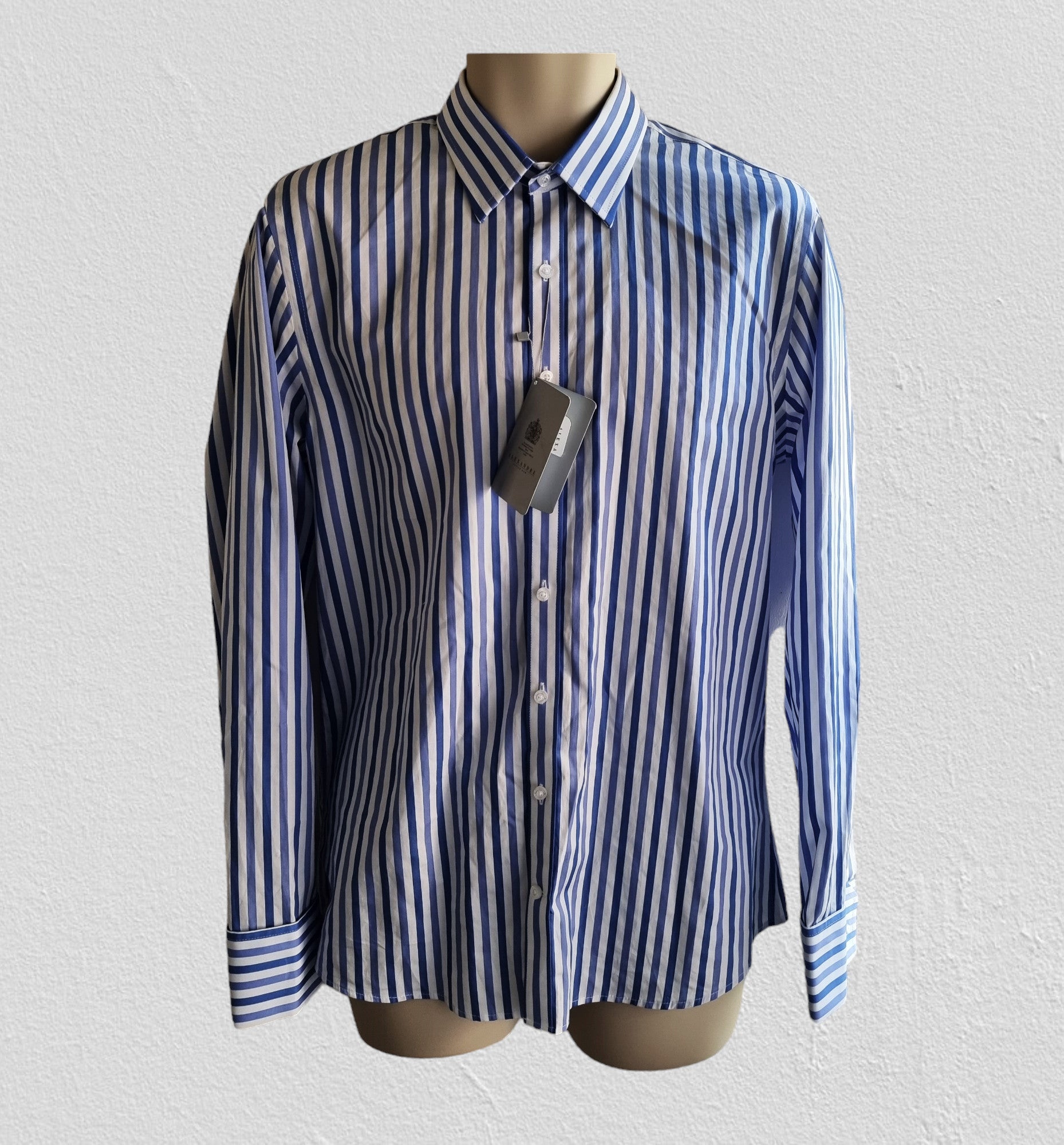 Alexandre Saville Row Men’s Blue & White Striped Shirt Size L - Timelessfashions