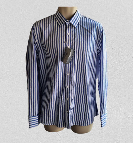 Alexandre Saville Row Men’s Blue & White Striped Shirt Size L - Timelessfashions