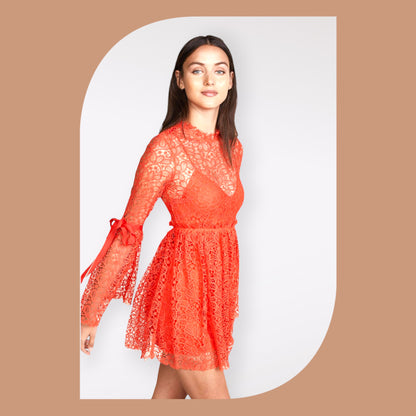 Alice McCall Orange 'Back to You' Lace Babydoll Mini Dress UK 12 US 8 EU 40 Timeless Fashions