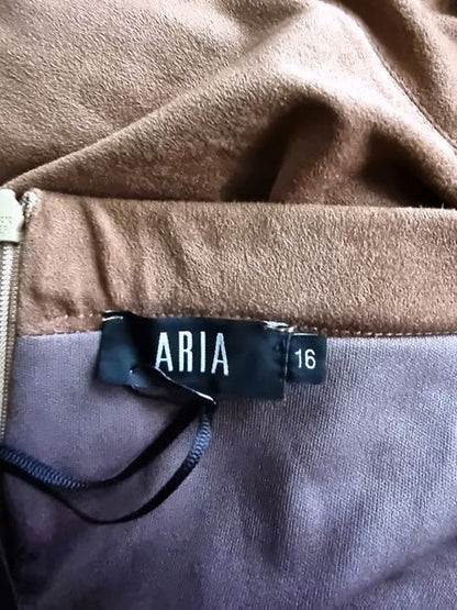 Aria Women's Tan Suedette Skirt UK 16 US 12 EU 44 - Timelessfashions