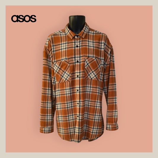 Asos Men’s Oversized Brushed Flannel Brown Check Size L - Timelessfashions