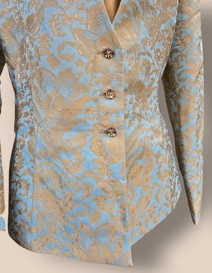 Brunella Jacquard Blue And Gold Jacket UK 16 US 12 EU 44 - Timelessfashions