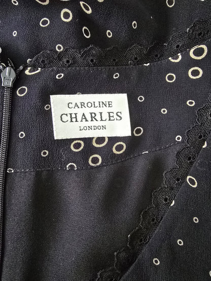 Caroline Charles Black And Gold Fully Lined Silk Dress UK 16 US 12 EU 44 - Timelessfashions