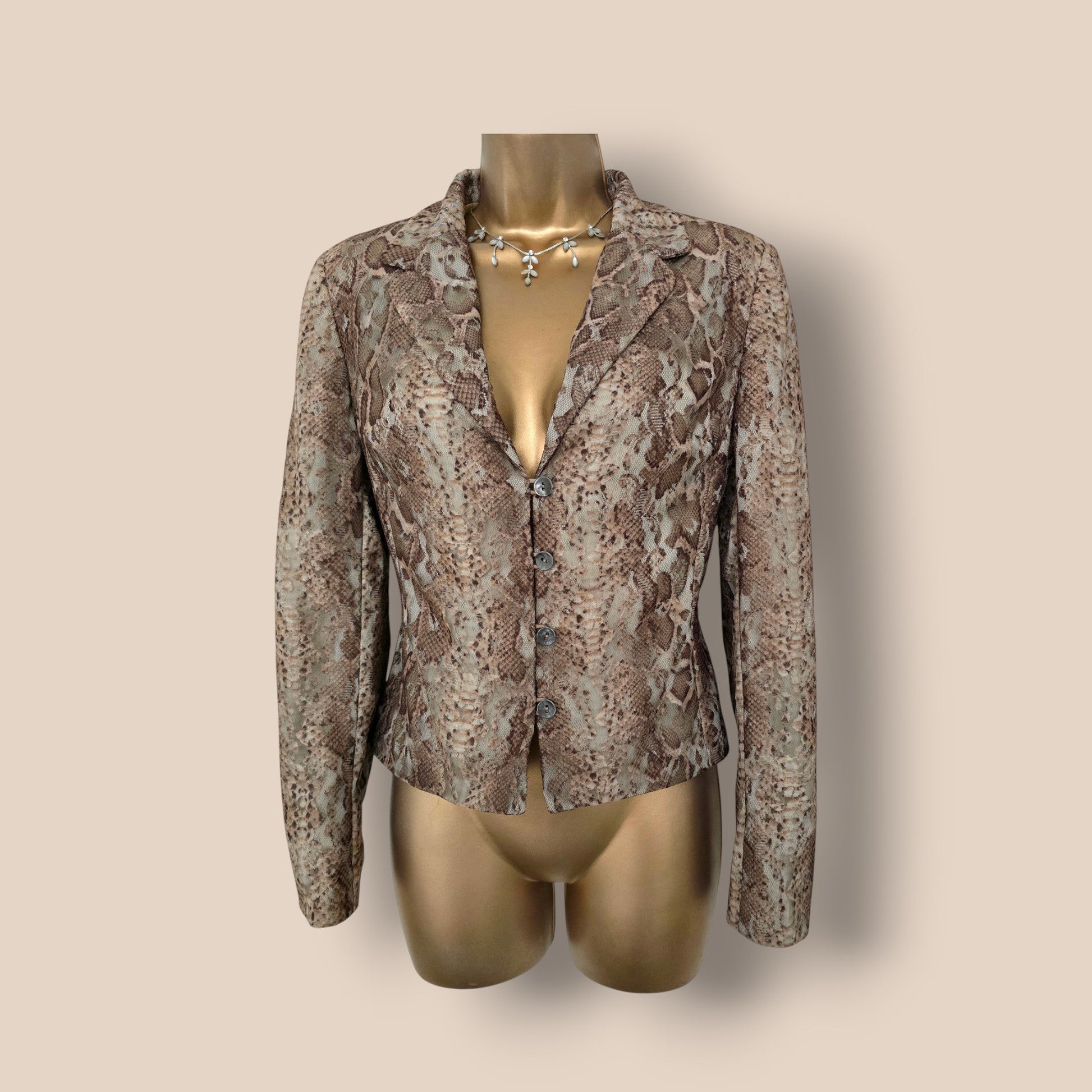 Caroline Charles Brown Snake Print Jacket UK 10 US 6 EU 38 - Timelessfashions