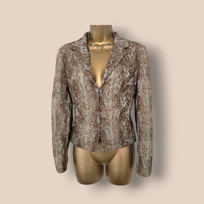 Caroline Charles Brown Snake Print Jacket UK 10 US 6 EU 38 - Timelessfashions