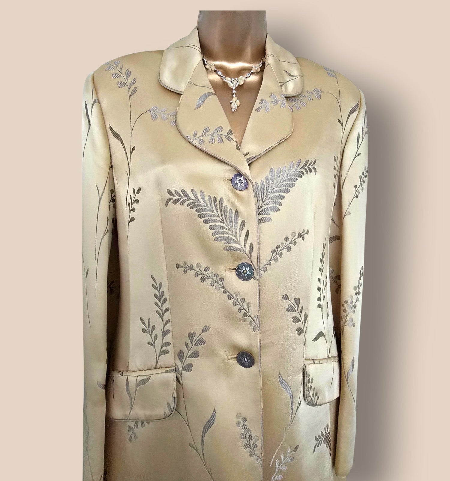 Caroline Charles Gold Embroidered Oriental Style Long Line Jacket UK 12 US 8 EU 40 - Timelessfashions