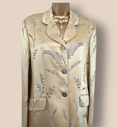 Caroline Charles Gold Embroidered Oriental Style Long Line Jacket UK 12 US 8 EU 40 - Timelessfashions