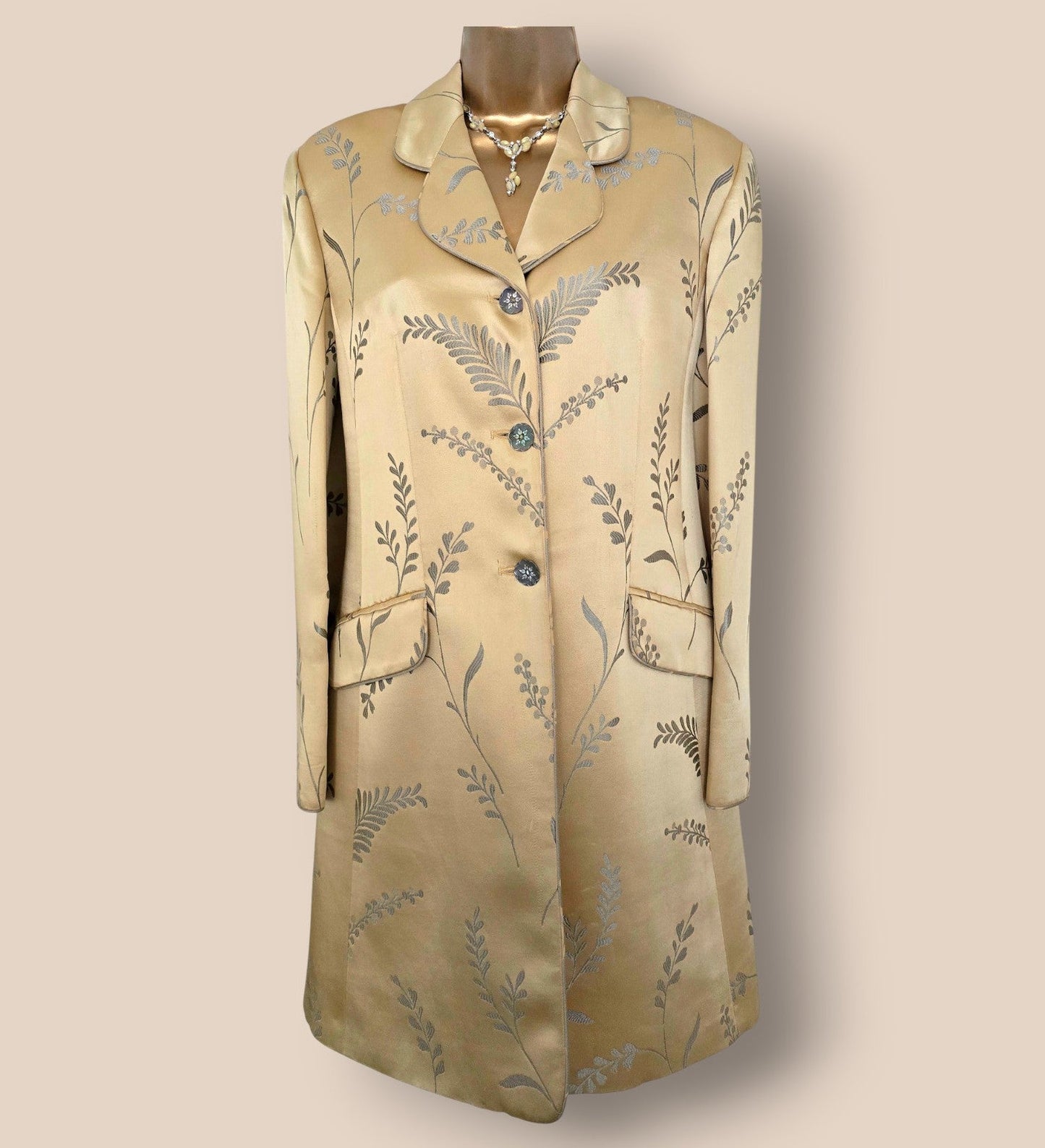 Caroline Charles Gold Embroidered Oriental Style Long Line Jacket UK 12 US 8 EU 40 - Timelessfashions