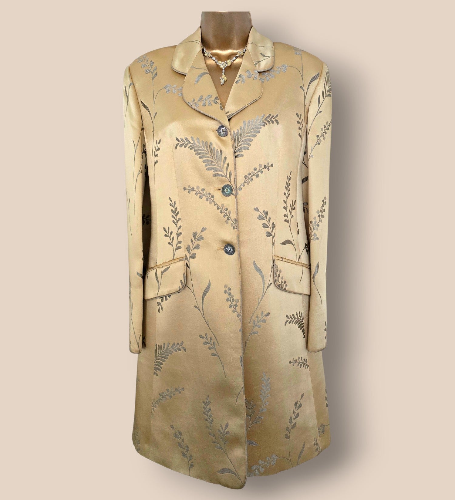 Caroline Charles Gold Embroidered Oriental Style Long Line Jacket UK 12 US 8 EU 40 - Timelessfashions