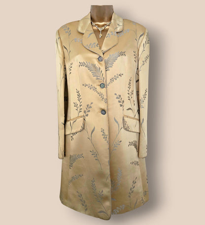 Caroline Charles Gold Embroidered Oriental Style Long Line Jacket UK 12 US 8 EU 40 - Timelessfashions