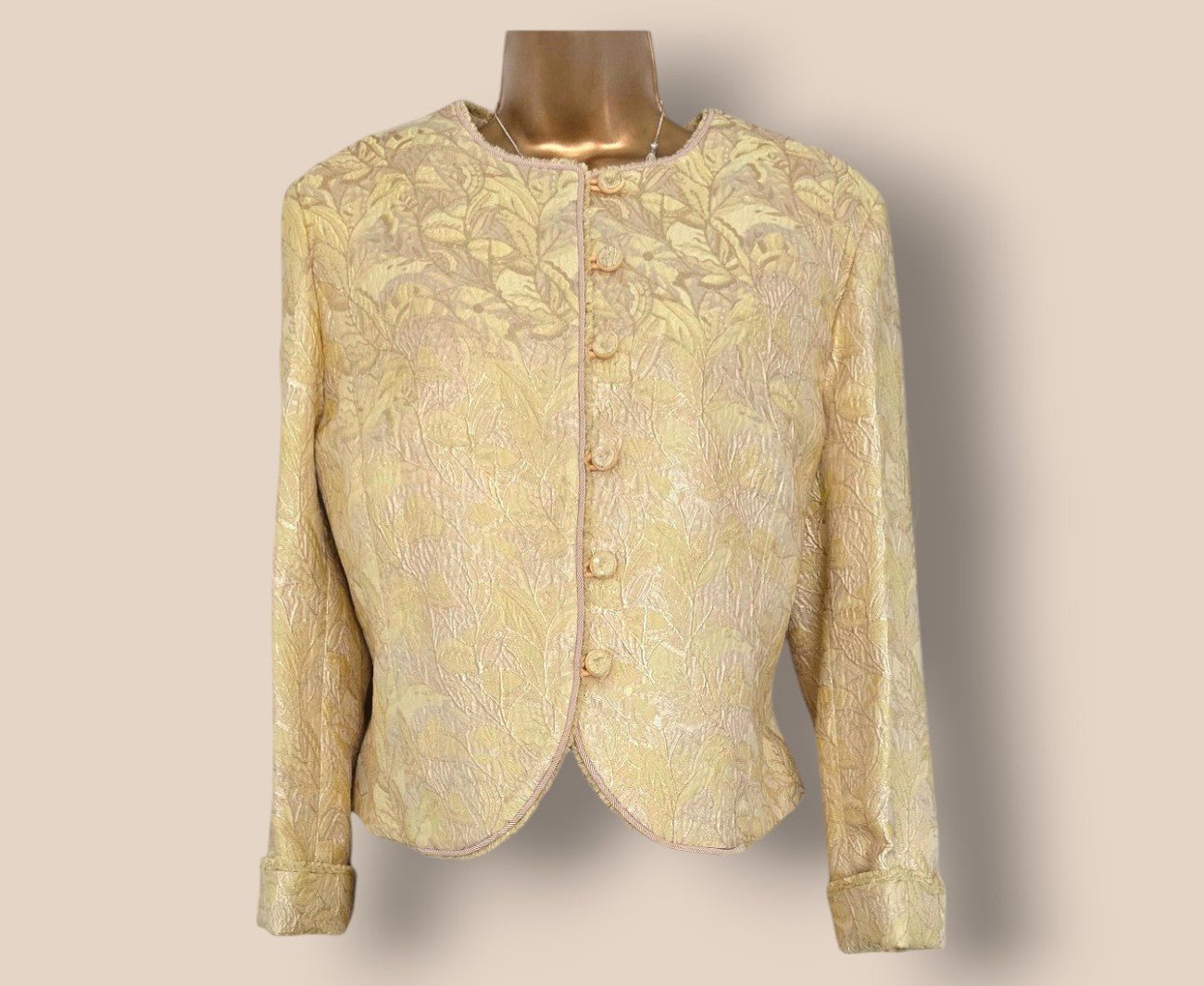 Caroline Charles Gold Jacquard Dress And Jacket UK 18 US 14 EU 46 - Timelessfashions
