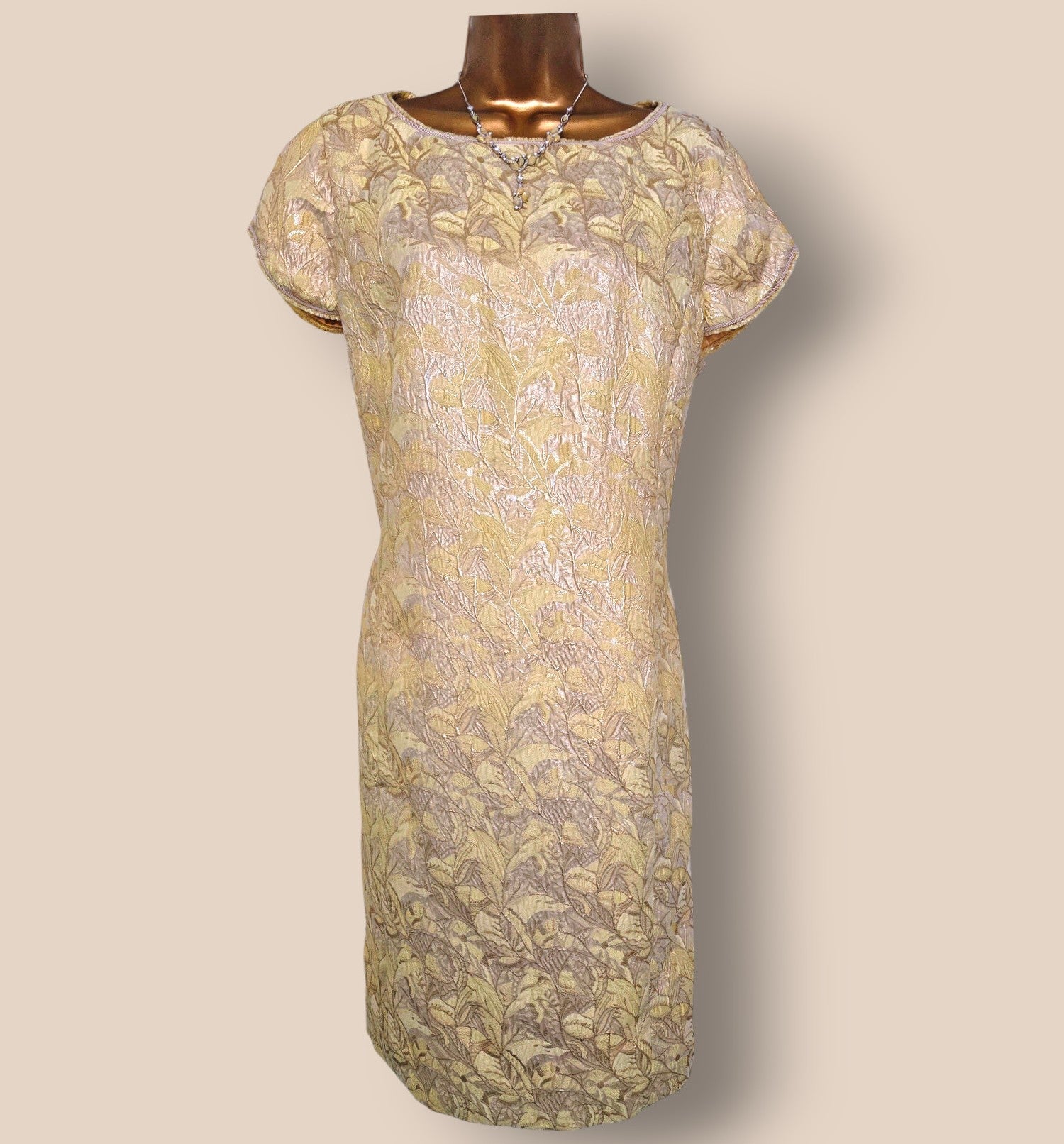 Caroline Charles Gold Jacquard Dress And Jacket UK 18 US 14 EU 46 - Timelessfashions