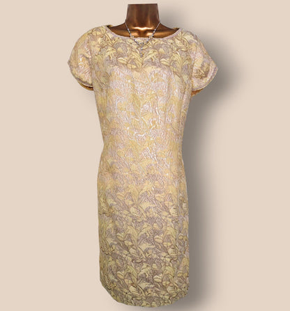 Caroline Charles Gold Jacquard Dress And Jacket UK 18 US 14 EU 46 - Timelessfashions