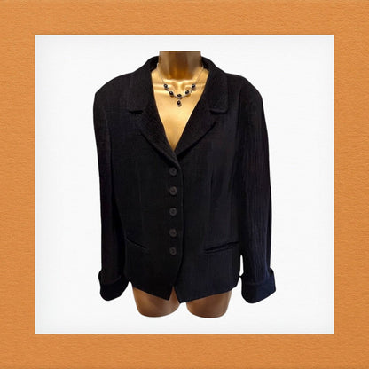 Caroline Charles London Black Textured Jacket Wool Blend Jacket UK 16 US 12 EU 44 - Timelessfashions