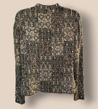 Caroline Charles Rare Vintage Black Beaded Jacket UK 16 US 12 EU 44 - Timelessfashions