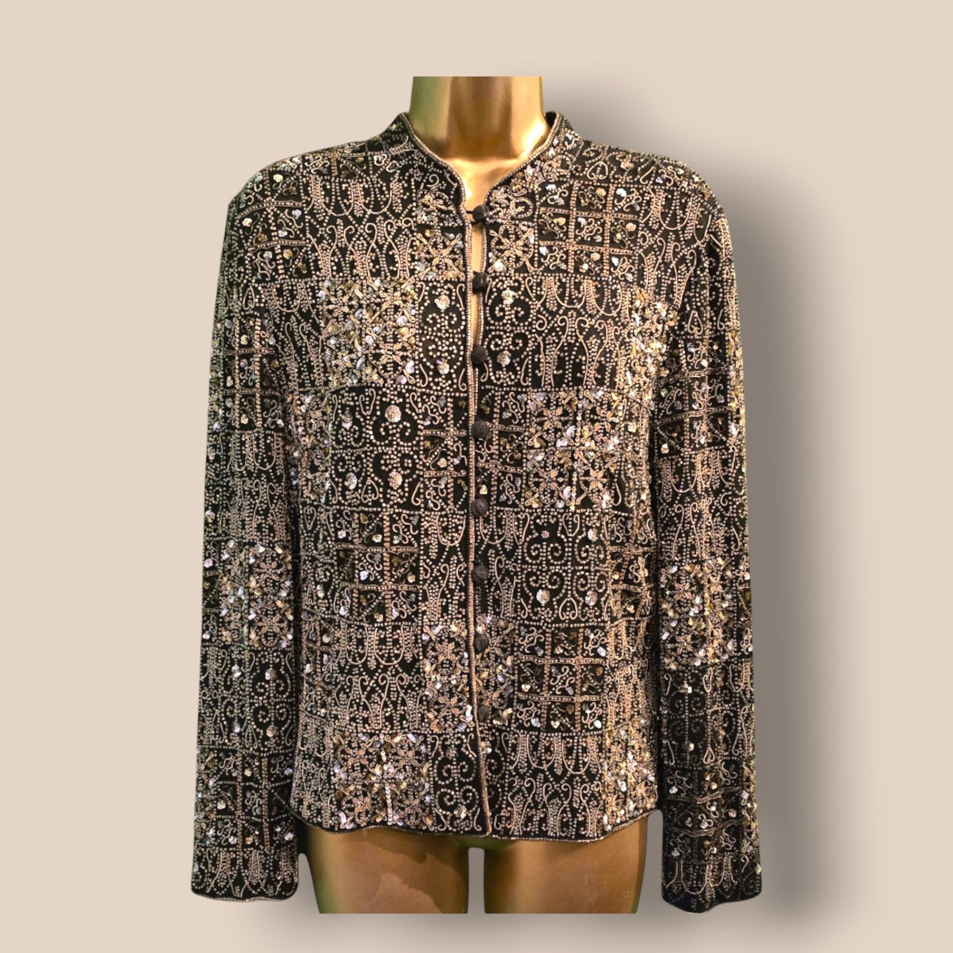 Caroline Charles Rare Vintage Black Beaded Jacket UK 16 US 12 EU 44 - Timelessfashions
