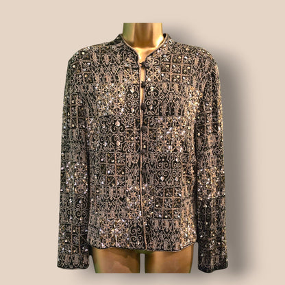 Caroline Charles Rare Vintage Black Beaded Jacket UK 16 US 12 EU 44 - Timelessfashions
