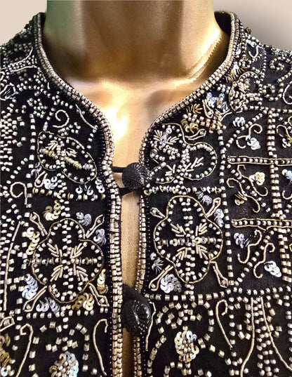 Caroline Charles Rare Vintage Black Beaded Jacket UK 16 US 12 EU 44 - Timelessfashions