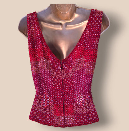 Caroline Charles Red Silk Sequin Jacket, Skirt & Cami Top UK 14/16 US 10/123 EU 42/44 - Timelessfashions