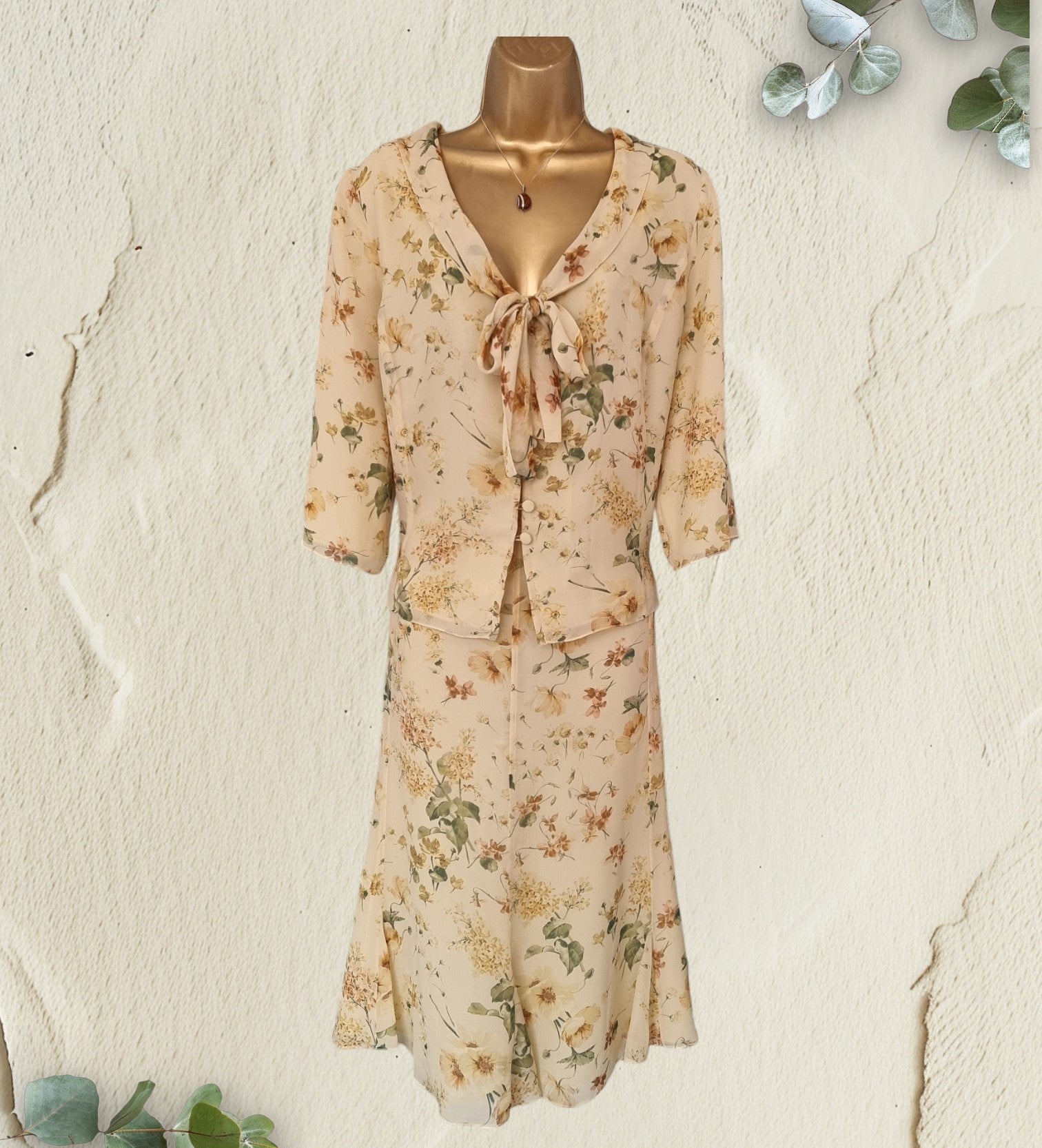 Caroline Charles Studio Vintage Silk Skirt & Blouse Set UK 16 US 12 EU 44 - Timelessfashions