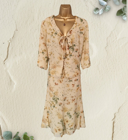 Caroline Charles Studio Vintage Silk Skirt & Blouse Set UK 16 US 12 EU 44 - Timelessfashions