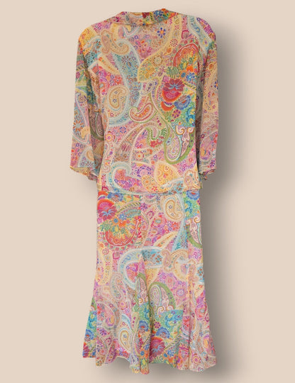 Caroline Charles Vintage Multicoloured Silk Blouse & Skirt UK 14/16 US 10/12 EU 42/44 - Timelessfashions