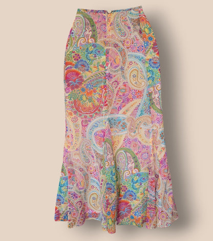 Caroline Charles Vintage Multicoloured Silk Blouse & Skirt UK 14/16 US 10/12 EU 42/44 - Timelessfashions