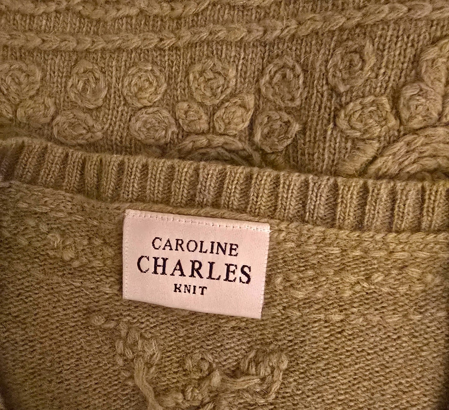 Caroline Charles Vintage Olive Green Embossed Cardigan UK 14 US 10 EU 42 - Timelessfashions