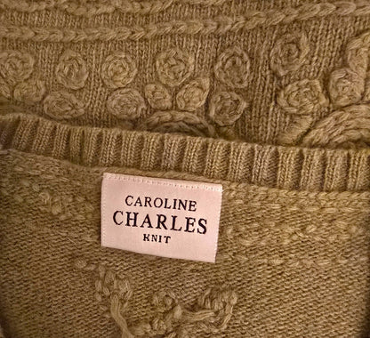 Caroline Charles Vintage Olive Green Embossed Cardigan UK 14 US 10 EU 42 - Timelessfashions