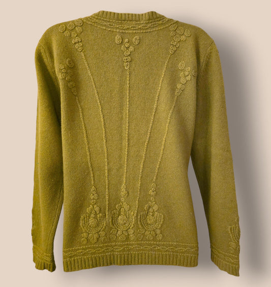 Caroline Charles Vintage Olive Green Embossed Cardigan UK 14 US 10 EU 42 - Timelessfashions