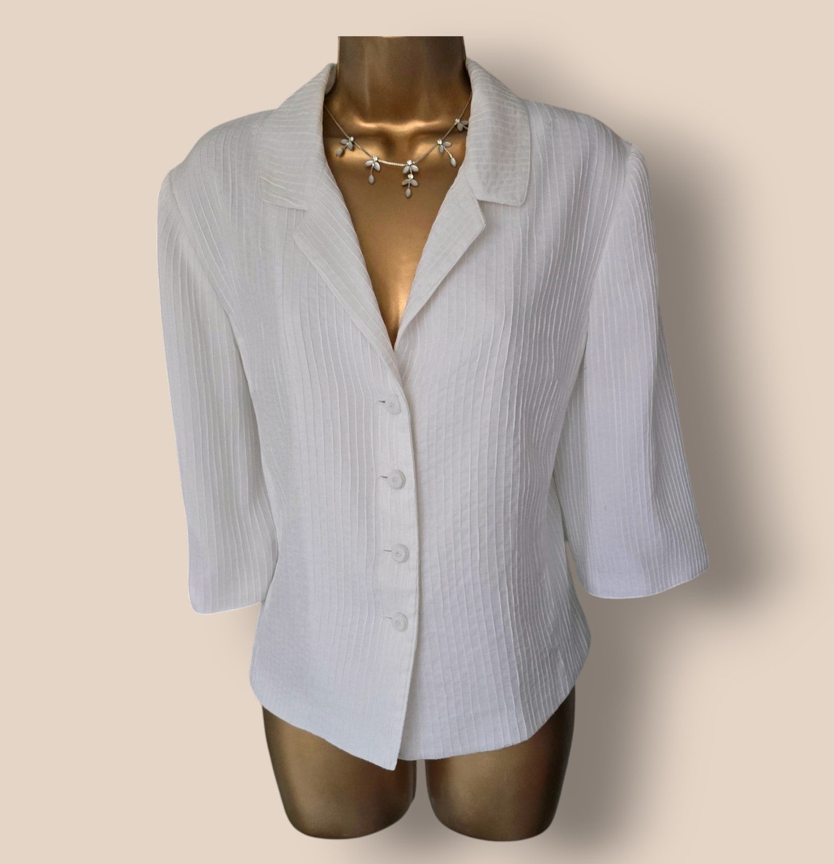 Caroline Charles Vintage White Cotton Jacket UK 16 US 12 EU 44 - Timelessfashions