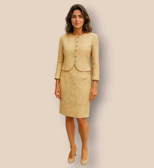 Caroline Charles Gold Jacquard Dress And Jacket UK 18 US 14 EU 46 Timeless Fashions