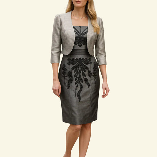 Condici Black & Grey Silk Dress & Bolero UK 10 US 6 EU 38 - Timelessfashions