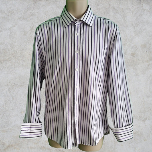 St George by DUFFER Mens White & Lilac Multi Stripe Shirt. Size 15½ collar. Timeless Fashions