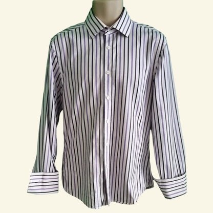 St George by DUFFER Mens White & Lilac Multi Stripe Shirt. Size 15½ collar. - Timelessfashions