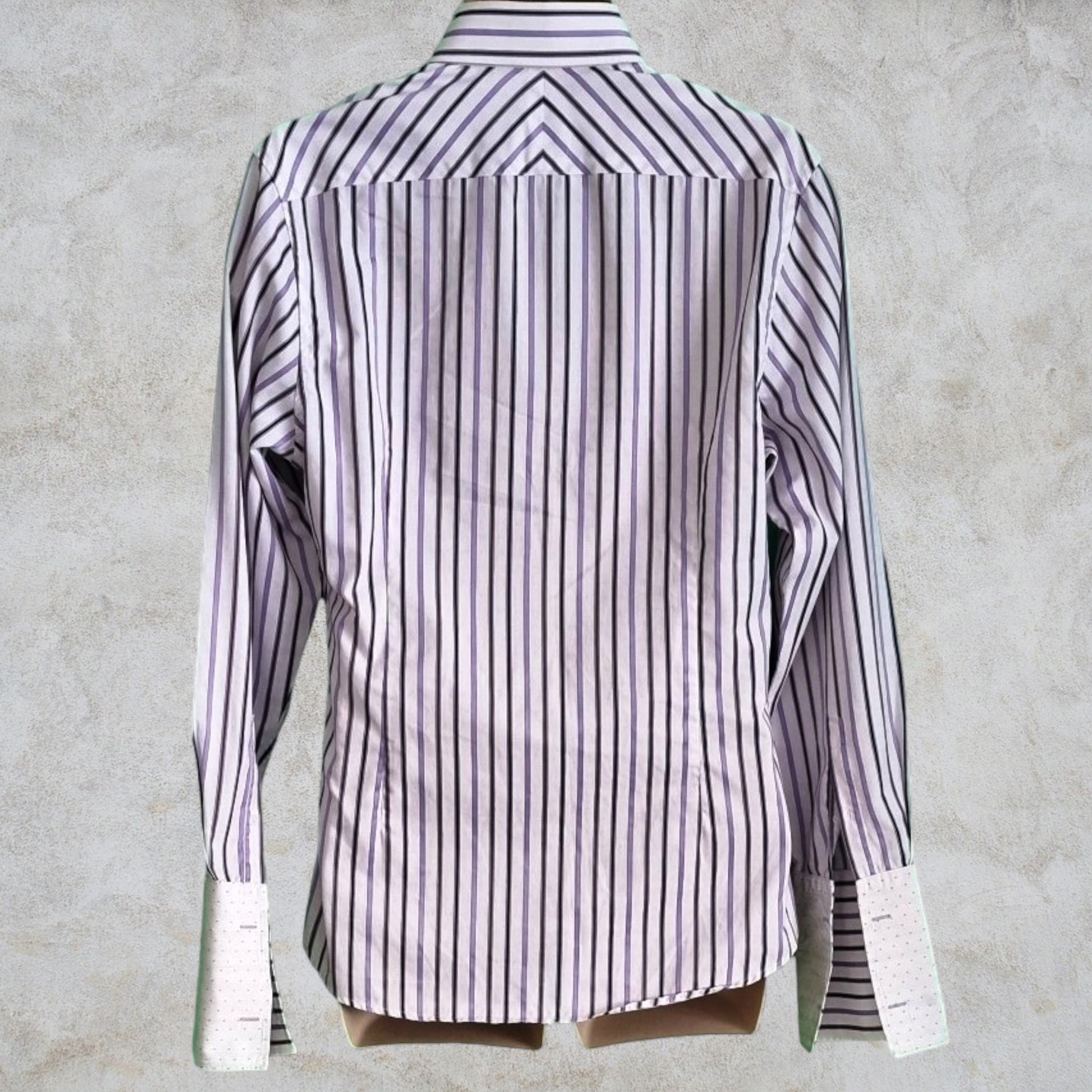 St George by DUFFER Mens White & Lilac Multi Stripe Shirt. Size 15½ collar. Timeless Fashions