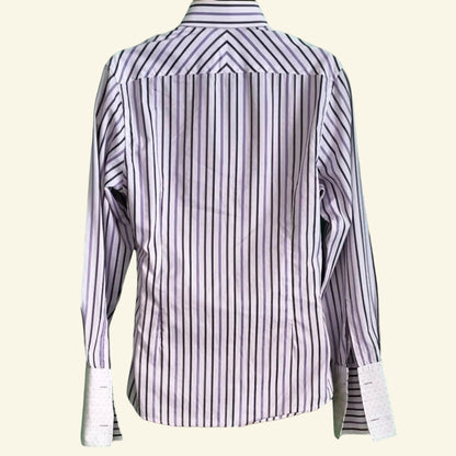 St George by DUFFER Mens White & Lilac Multi Stripe Shirt. Size 15½ collar. - Timelessfashions